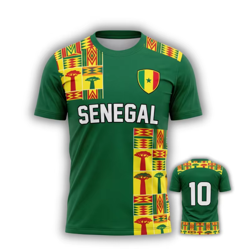 T-shirt de football tendance pour hommes avec motif du drapeau du Sénégal, emblème national imprimé 