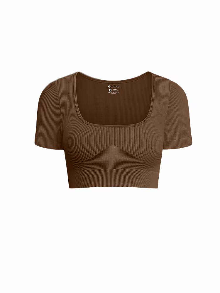 Haut court à col en U, couleur unie, taille haute, basique, Sexy, Sport, Fitness, course à pied