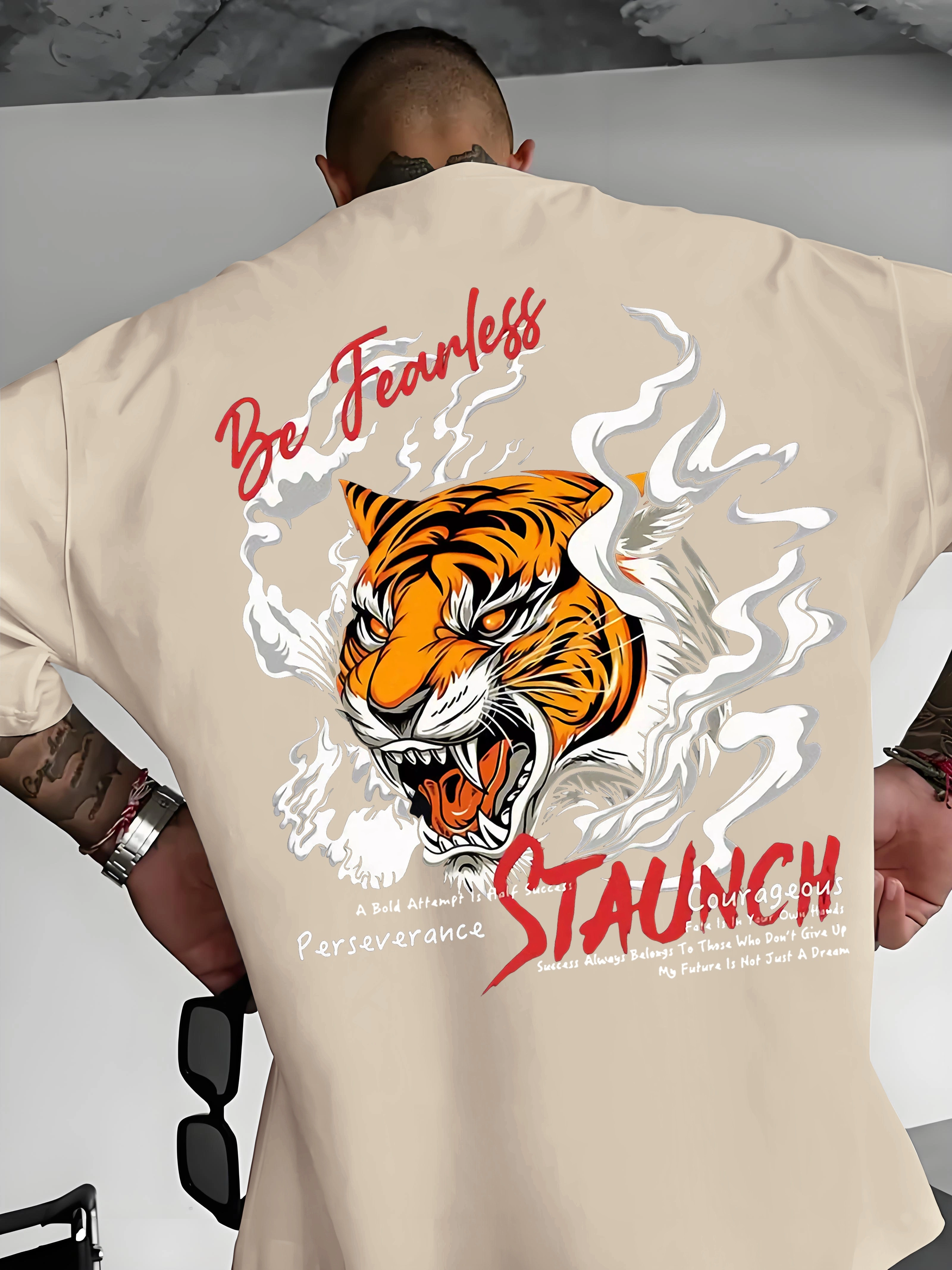 T-shirt col rond pour hommes, mode d'été, motif tigre en colère, Micro élastique, respirant, haut de