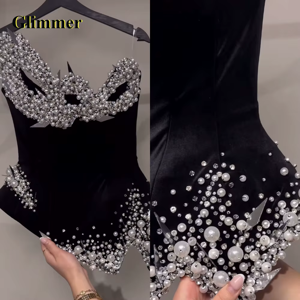 Tenue de graduation sans manches scintillante et glamour pour filles, avec perles, mini-robe fourrea