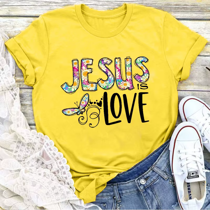 Jésus amour imprimer femmes t-shirt à manches courtes col rond lâche femmes t-shirt dames t-shirt ha