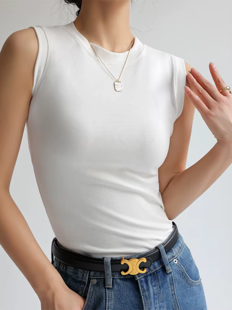 Camisole en coton à col rond pour femme, comparateur de couleur, maillot de corps en fibre de base, 
