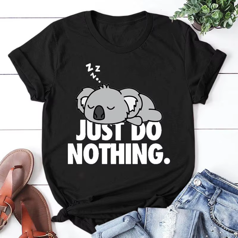 T-shirt manches courtes col rond femme, estival et décontracté, humoristique et mignon, Koala, Just 
