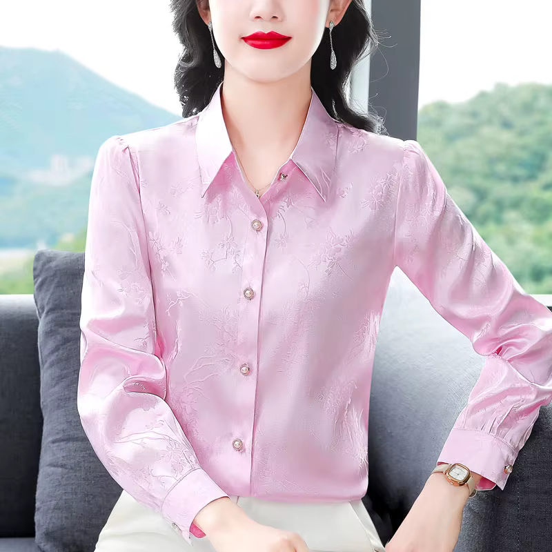 Chemise élégante à manches longues en Jacquard, élégante, printemps-automne, maman polyvalente