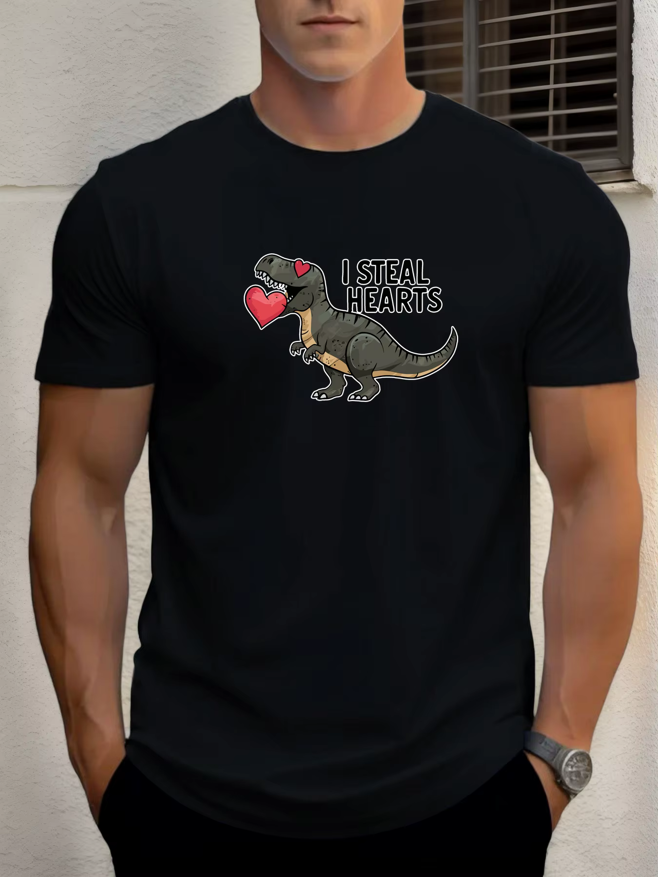 T-shirt pour hommes I STEAL HEARTS 100 % coton impression graphique été t-shirt col rond décontracté