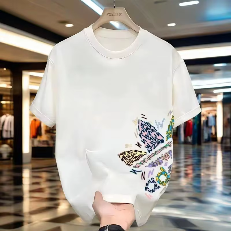 T-shirt d'été américain en coton à manches courtes pour jeunes hommes et femmes, hauts tendance à co