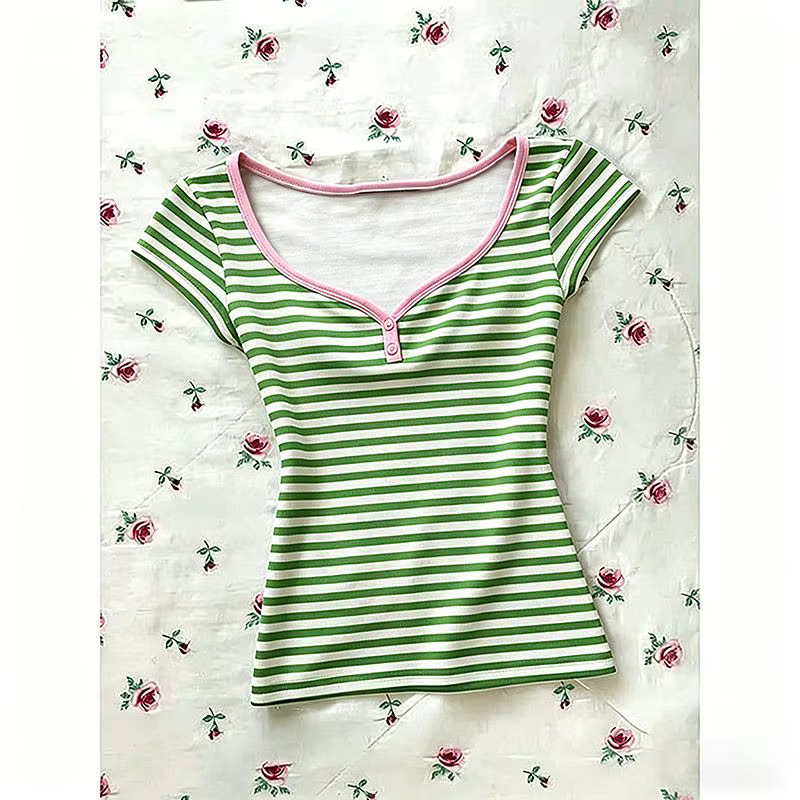 T-shirt Femme Chic en Coton à Rayures, Style Y2K, Esthétique Rock Mignonne, Urbaine, Emo, Hip Hop, H