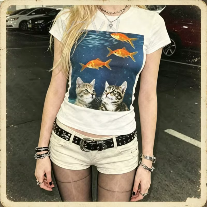 T-shirts et hauts imprimés rétro Emo Girls, vêtements de mode pour femmes, t-shirts sexy Y2K à lettr