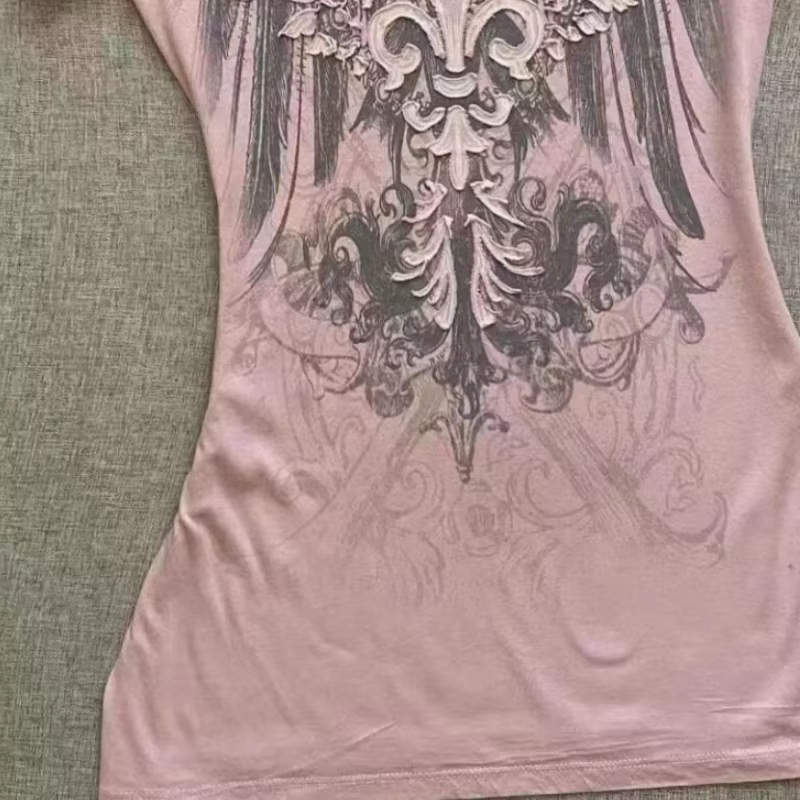 American Street Hottie T-shirt Vintage col en v T-shirt années 2000 Y2K esthétique graphique imprimé