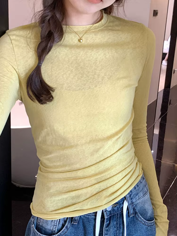 T-shirt à Manches sulfet Col Rond pour Femme, Streetwear Décontracté de Haute Qualité, Collection Pr