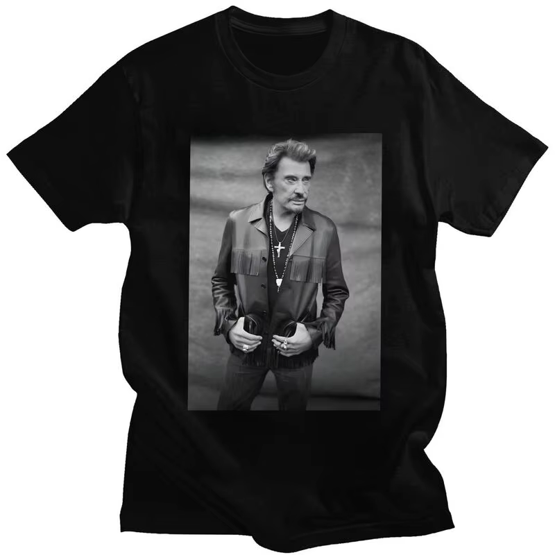 T-shirt à manches courtes pour hommes, personnalisé, chanteur français, musique Rock, Johnny Hallyda