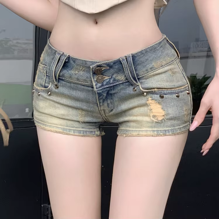 Short en jean pour femme, taille basse, Slim, trou, Denim, Y2k, nouvelle collection 2026