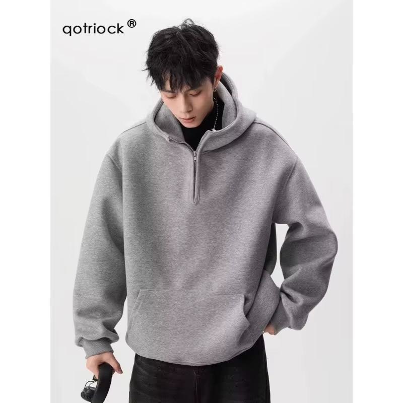 Sweat-shirt à capuche américain à demi-fermeture éclair pour hommes, marque tendance, sport polyvale