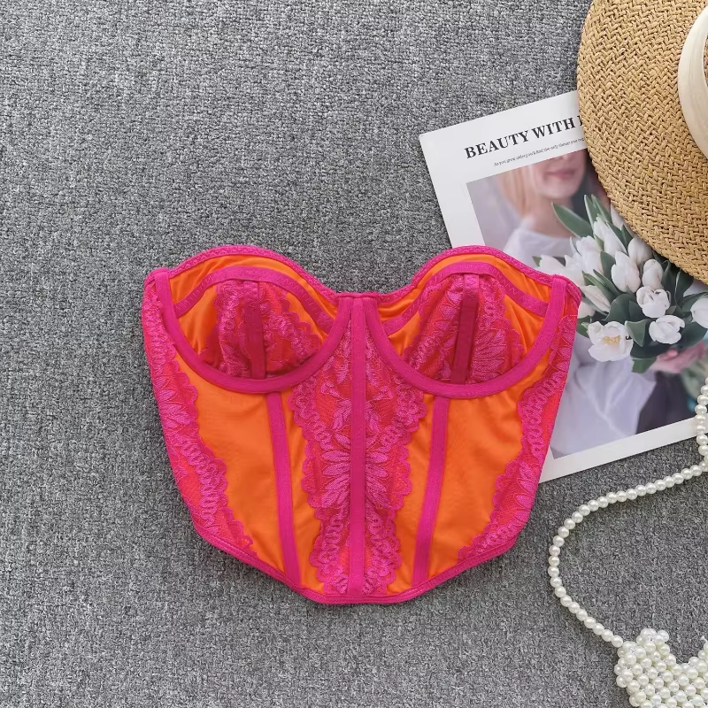 Haut court avec soutien-gorge pour femmes, débardeurs à couleur bloquante, camisoles chics sans bret
