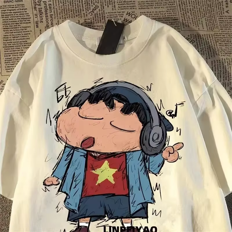 Fun Crayon Shin Chan rétro dessin animé T-shirt à manches courtes été ample rue Couple demi manches
