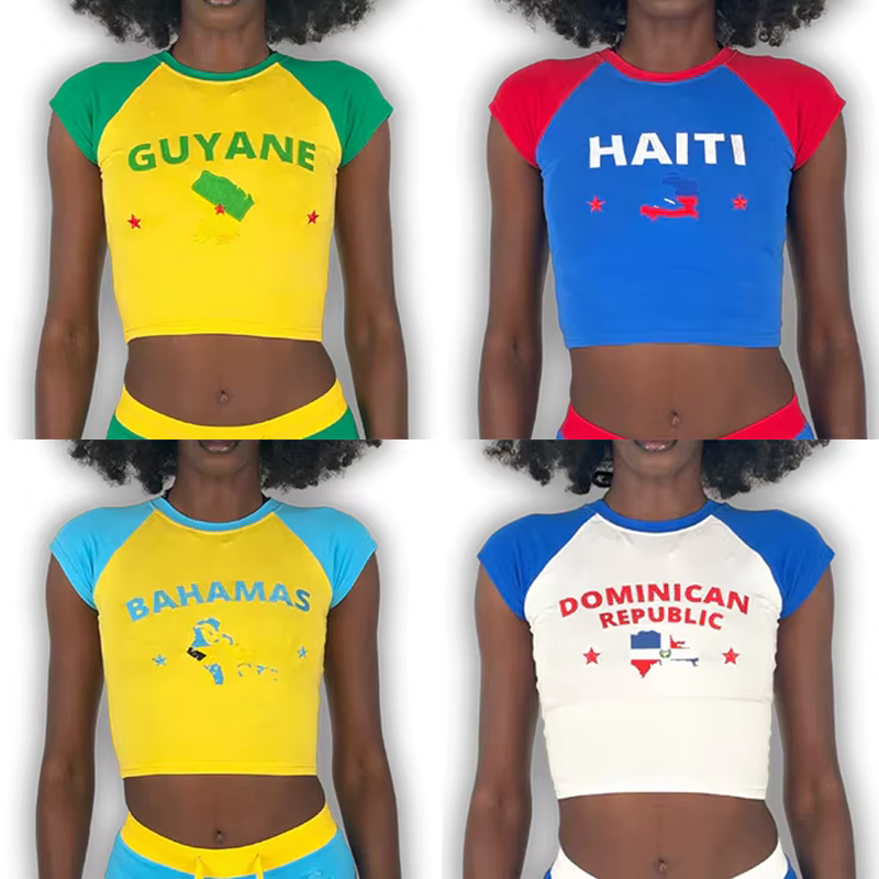 T-shirt à manches courtes et col ras du cou pour femme, vêtement de sport décontracté, haut court, b