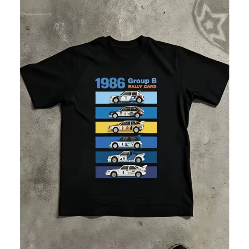T-shirt pour homme 1986 Rallye Groupe B, motif créatif imprimé avec illustration de course, pour le 