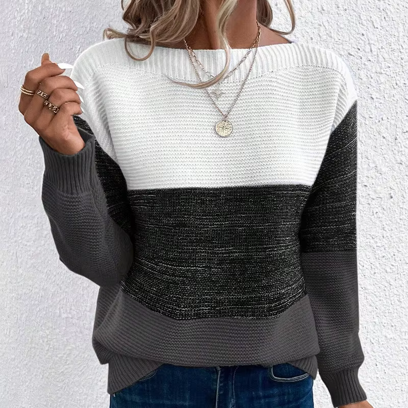 Hauts pour femmes, pull tricoté à col rond et manches longues, automne et hiver