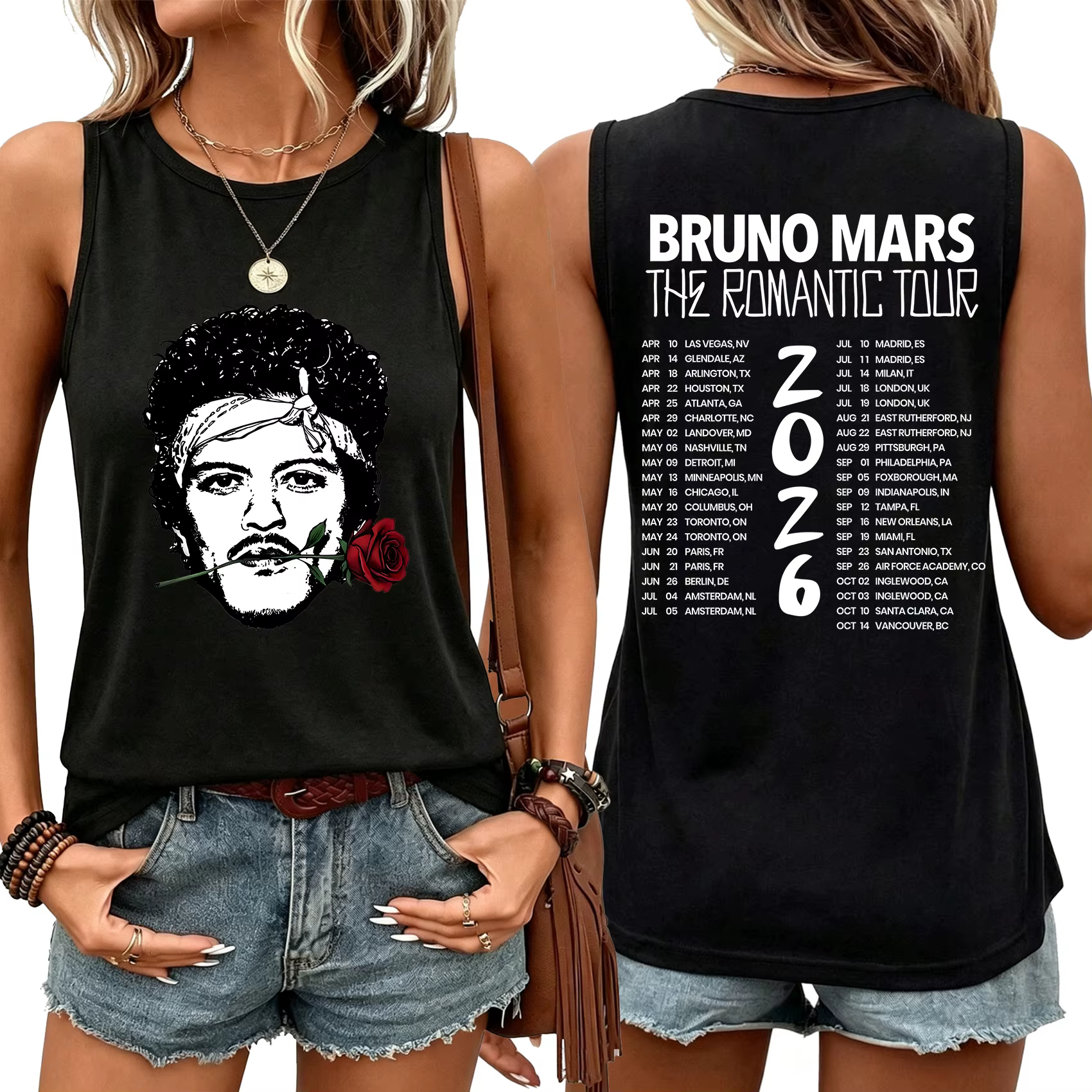 Bruno Mars Tour 2026 Tank Top T-shirt ample sans manches pour femmes et hommes