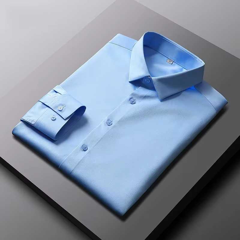 Chemise à manches longues décontractée pour hommes, chemise d'affaires à la mode, solide, non repass