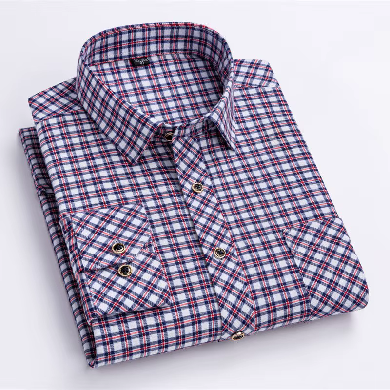 Chemises en flanelle pour hommes, manches longues, en coton doux, coupe régulière, brossé, poche uni