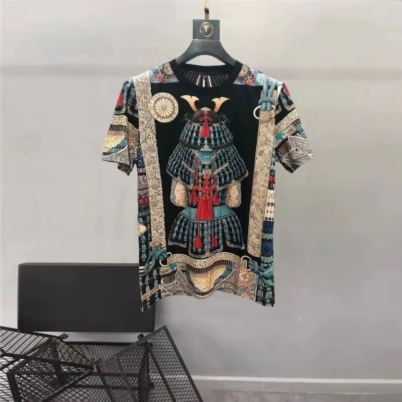 T-shirt manches mi-longues col rond pour homme, décontracté, à la mode, avec imprimé épissé, passe-p