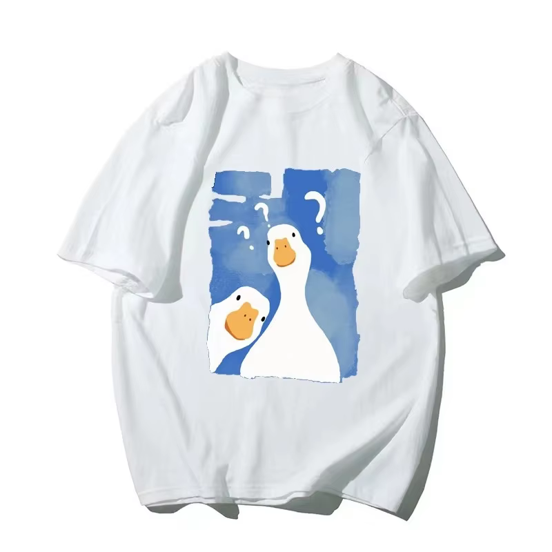 Femme T-Shirt drôle deux canards confus imprimer été mode T-Shirt Hip Hop à manches courtes décontra