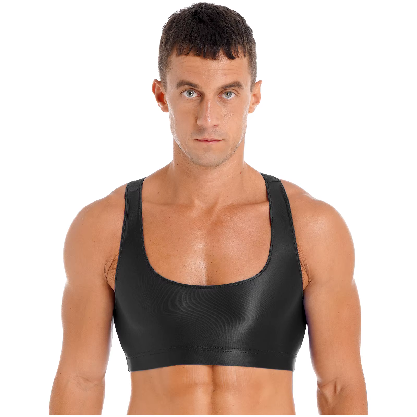 Hauts courts de sport brillants pour hommes, débardeur à col en U, gilet sans manches pour l'entraîn