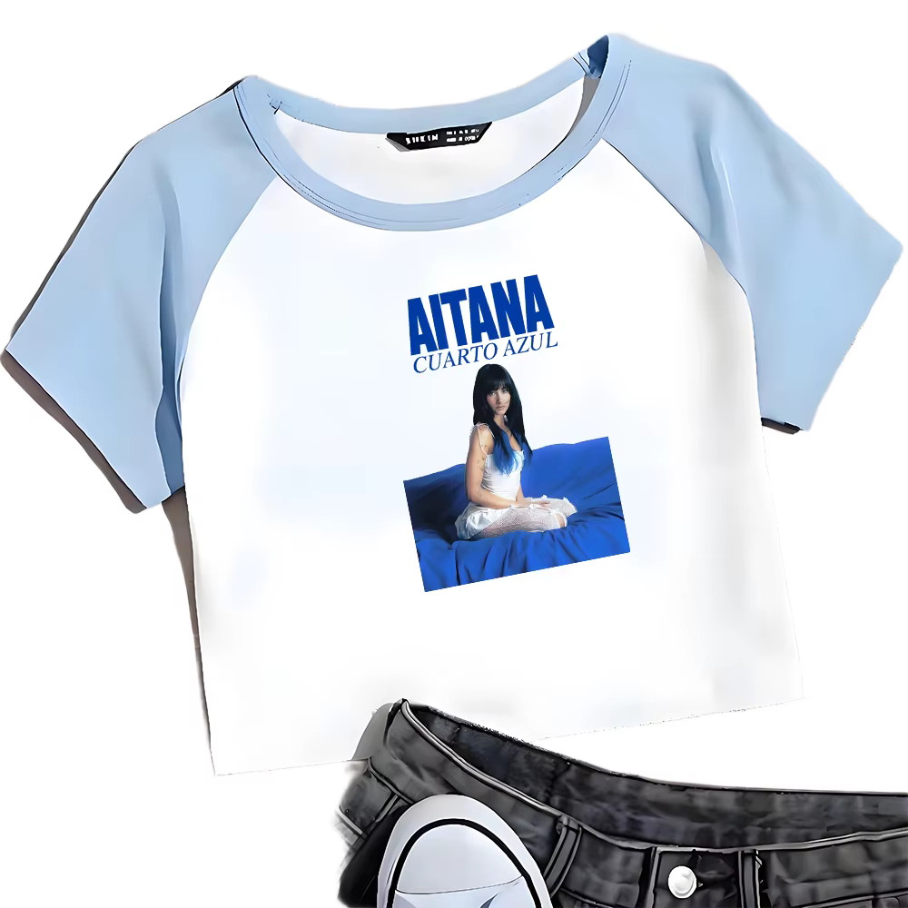 T-Shirt graphique Singer Aitana Cuarto Azul Tour pour filles et femmes, col rond, manches courtes