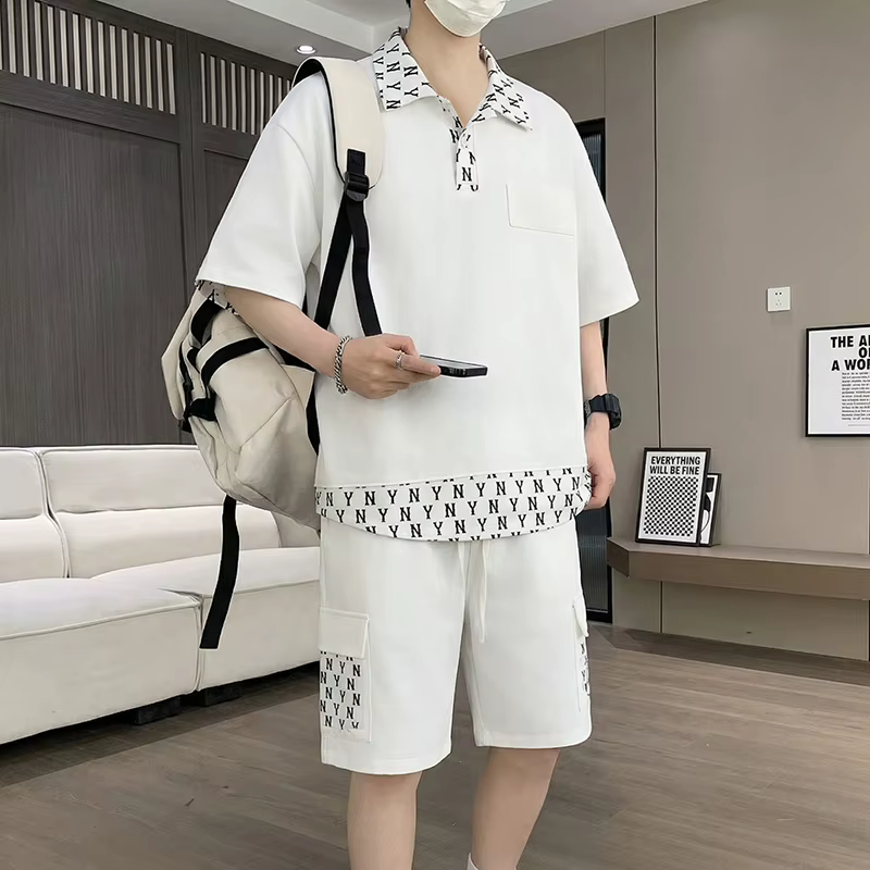 Ensemble T-shirt et short 5 points pour homme – Nouvelle collection été, effet deux pièces, tricot g