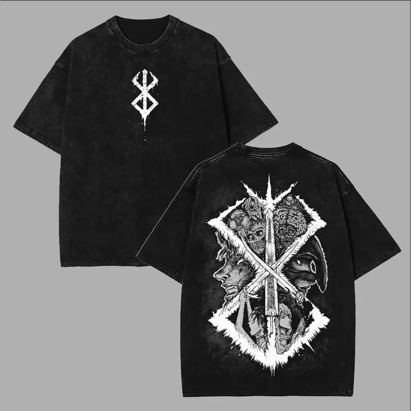 Berserk Guts Griffith Anime imprimé t-shirt hommes femmes lavé coton T-shirts Manga Vintage t-shirt 