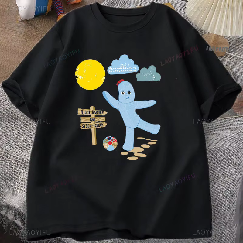 T-shirt à col rond Makka Pakka pour filles, pur coton, vêtements de base, dessin animé de jardin de 