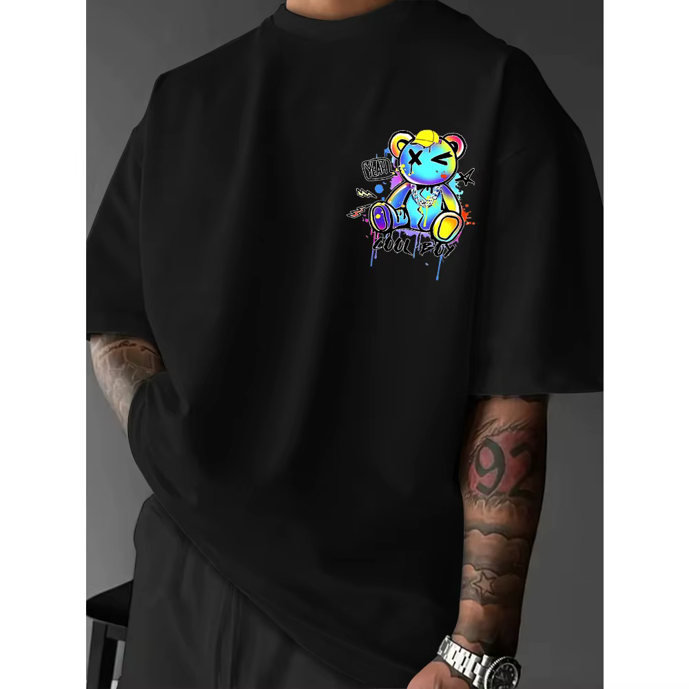 Nouveau T-shirt d'été pour homme, motif Ours de Californie et Étoile Éclair, coupe ample, 100% Coton