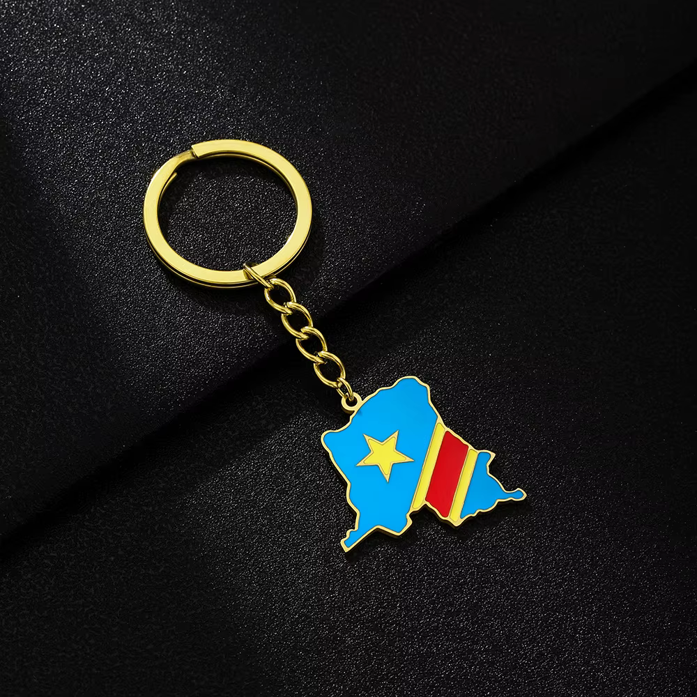 Porte-clés décoratif avec drapeau de la République démocratique du Congo, style ethnique pour hommes