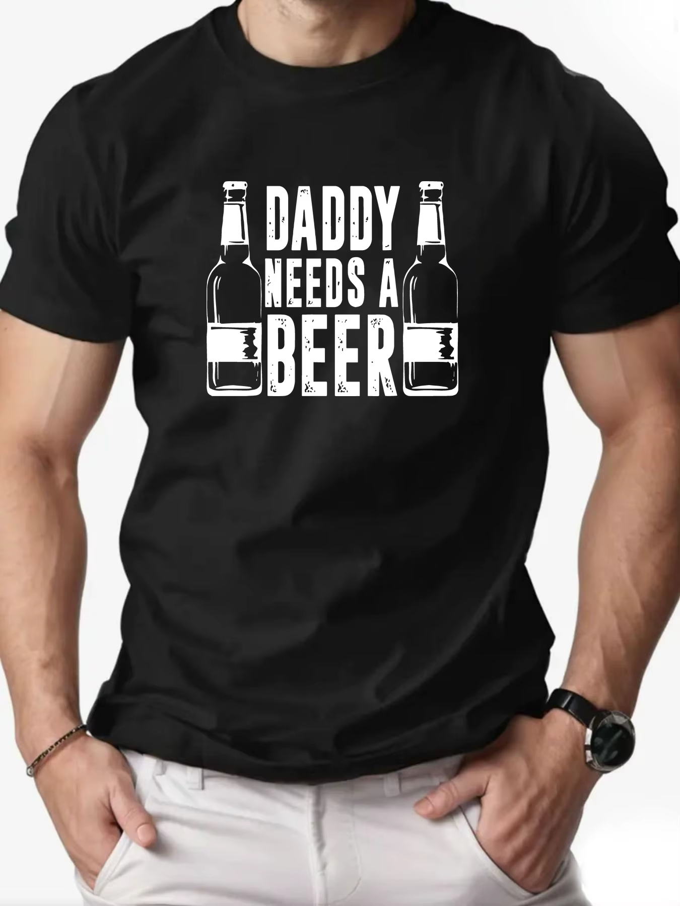 Hommes T-Shirt papa a besoin d'une bière drôle imprimé 100% coton décontracté Streetwear col rond T-