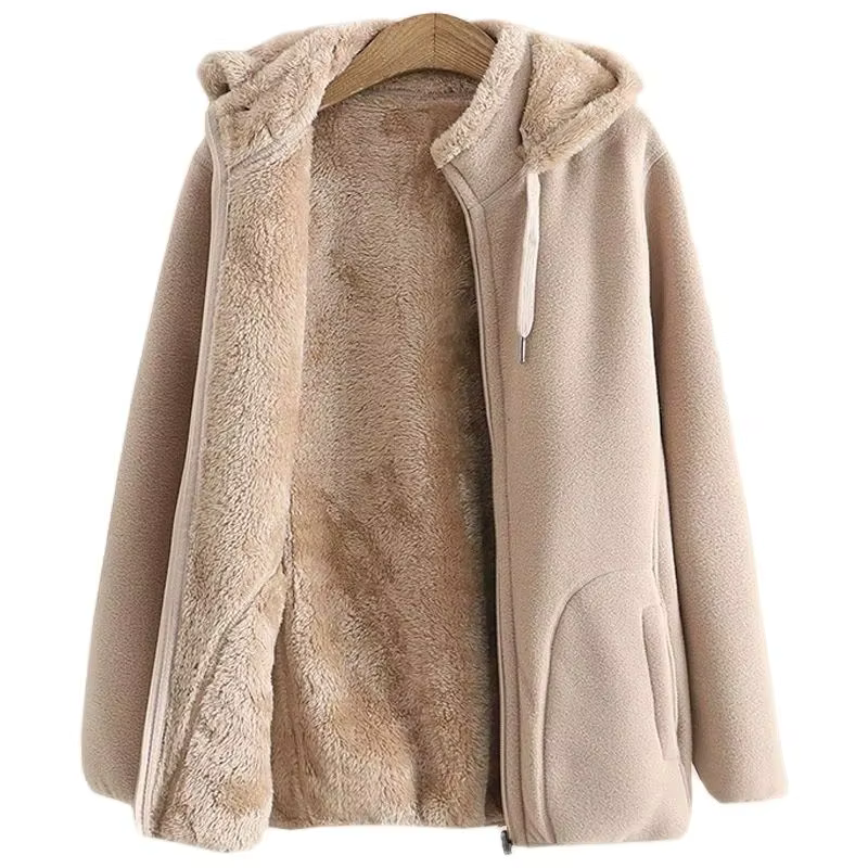Sweat-shirt à capuche épais pour femme, veste polaire, manteaux avec fermeture éclair, hauts décontr