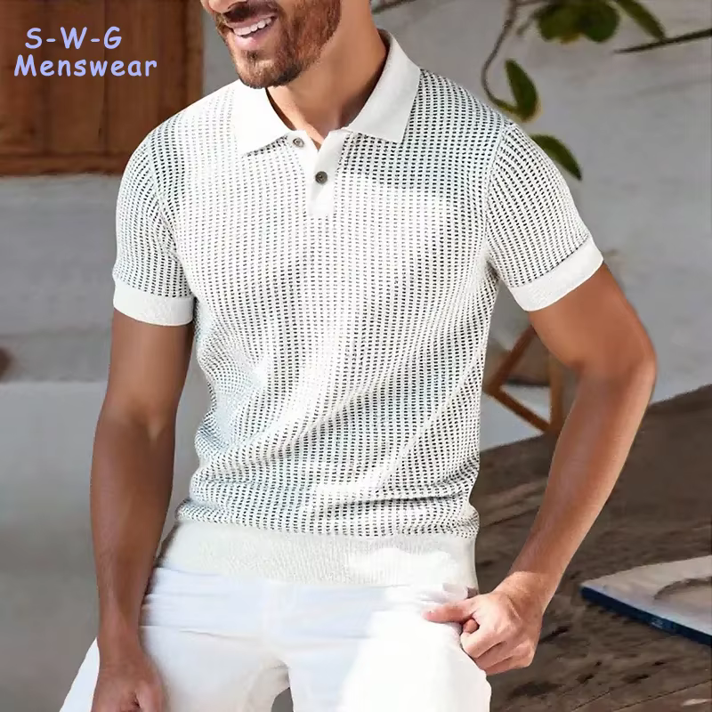 Nouvelles chemises en tricot pour hommes, manches courtes, chemises de golf décontractées, polos ext