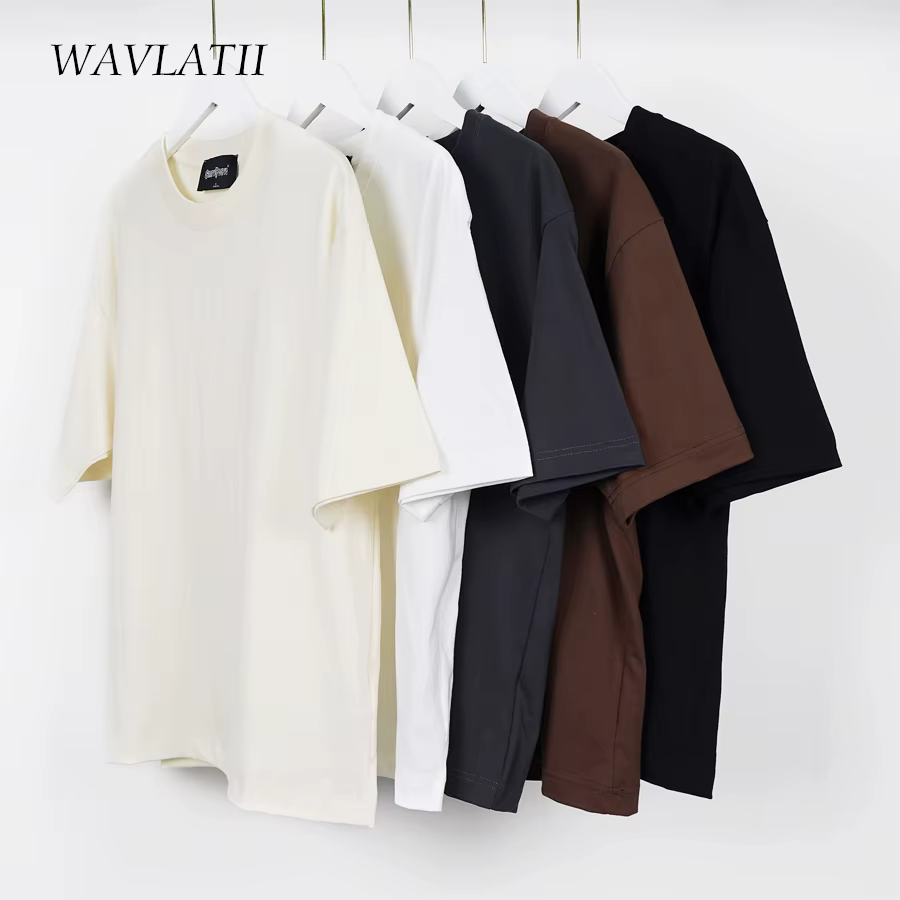 WAVLATII surdimensionné été t-shirts pour femmes hommes marron décontracté femme coréen Streetwear t