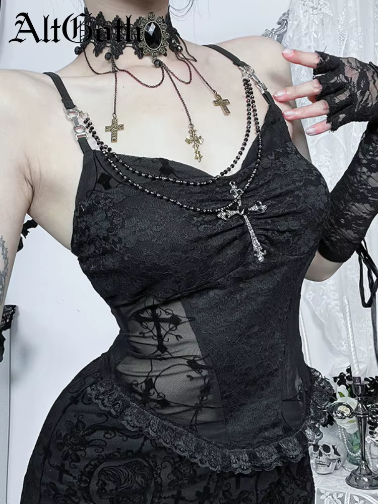 AltGoth Punk gothique Camisole femmes centre commercial foncé Goth Y2k Streetwear Grunge Emo Sexy de
