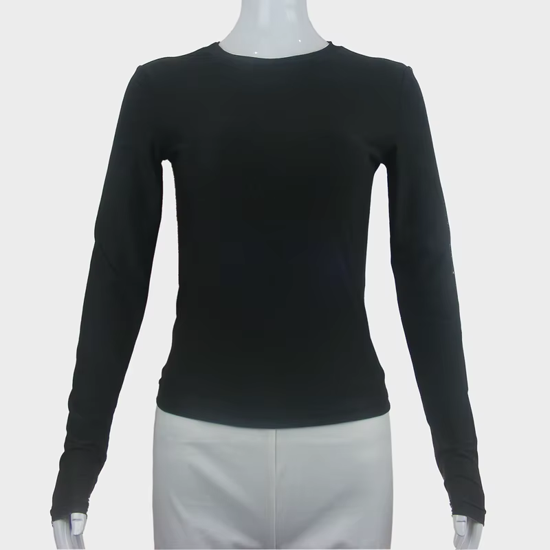 Femme vêtements à manches longues T-shirt coupe ajustée hauts femme col rond tricoté près du corps T