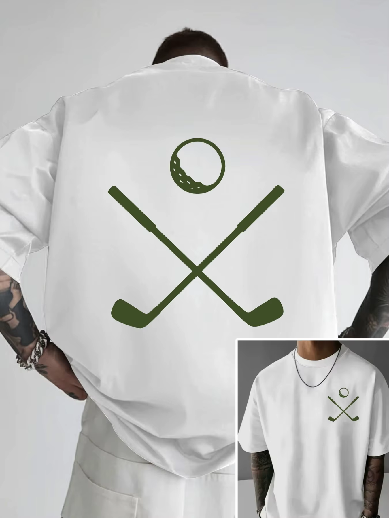 T-shirt pour homme, haut à manches courtes imprimé double face pour le golf, un article tendance ind