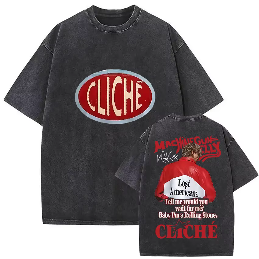 Vintage lavé MGK mitrailleuse Kelly Album 2025 nouveaux t-shirts hommes gothique Hip Hop surdimensio