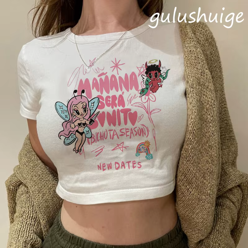 Années 90 Manana Sera Bonito Bichota Karol G t-shirt haut court femmes à manches courtes femme graph