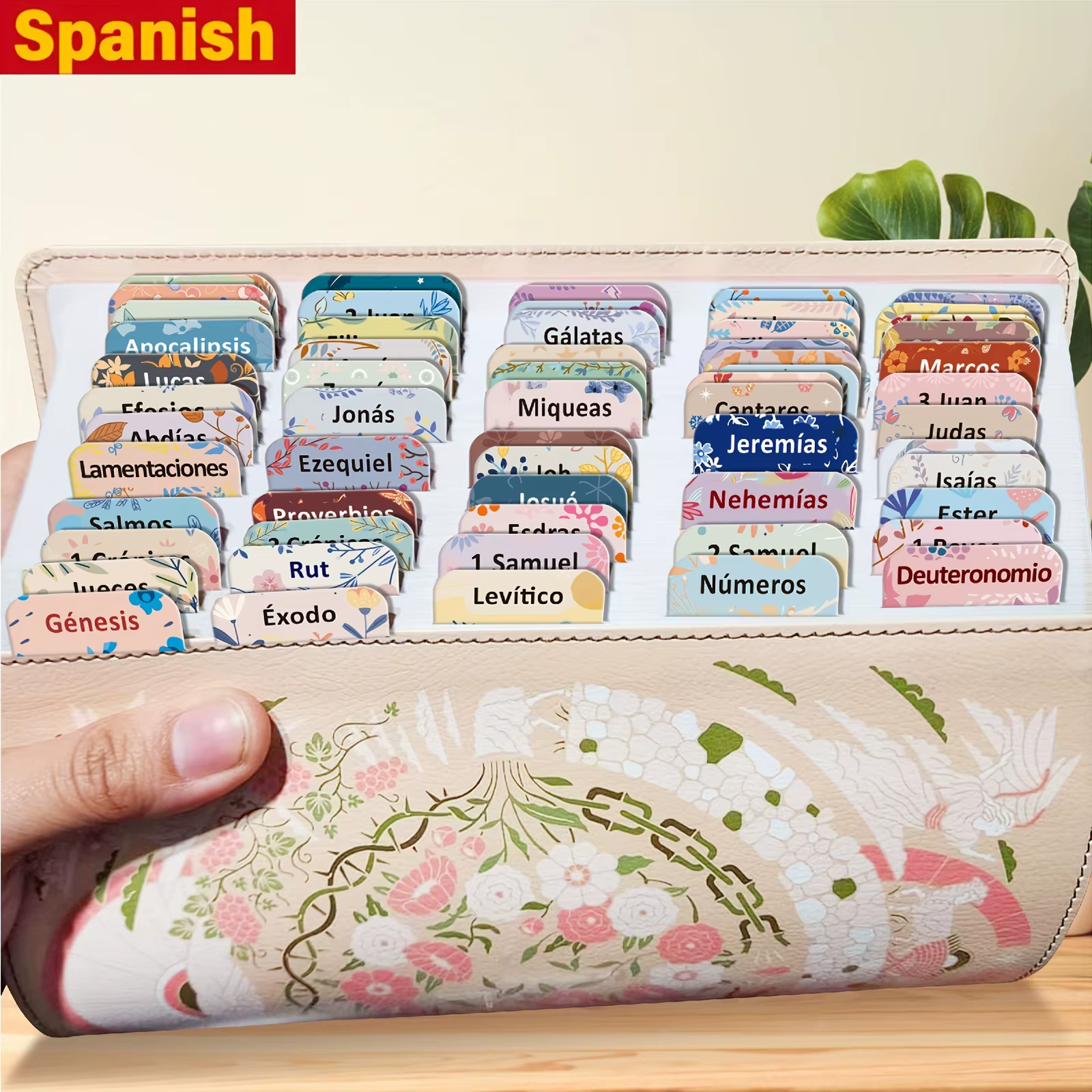 Onglets de la Bible espagnole, thème de la floraison pastel, onglets de la Bible laminés pour femmes