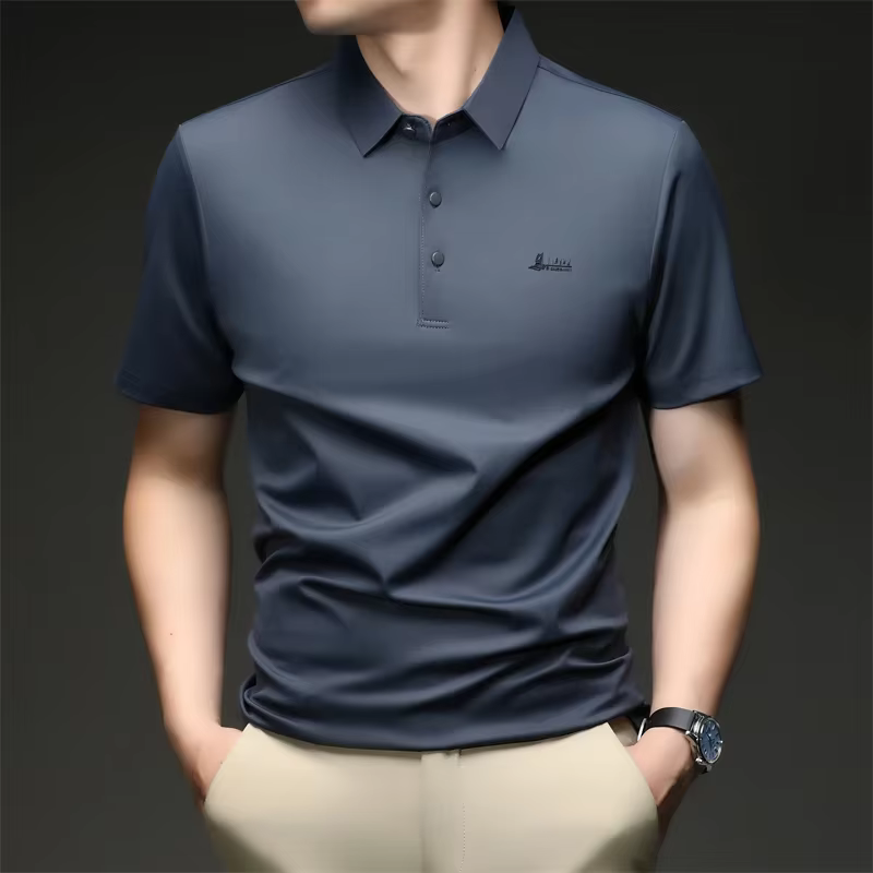 Polo décontracté à manches courtes pour hommes, hauts élastiques et respirants pour le bureau, usage