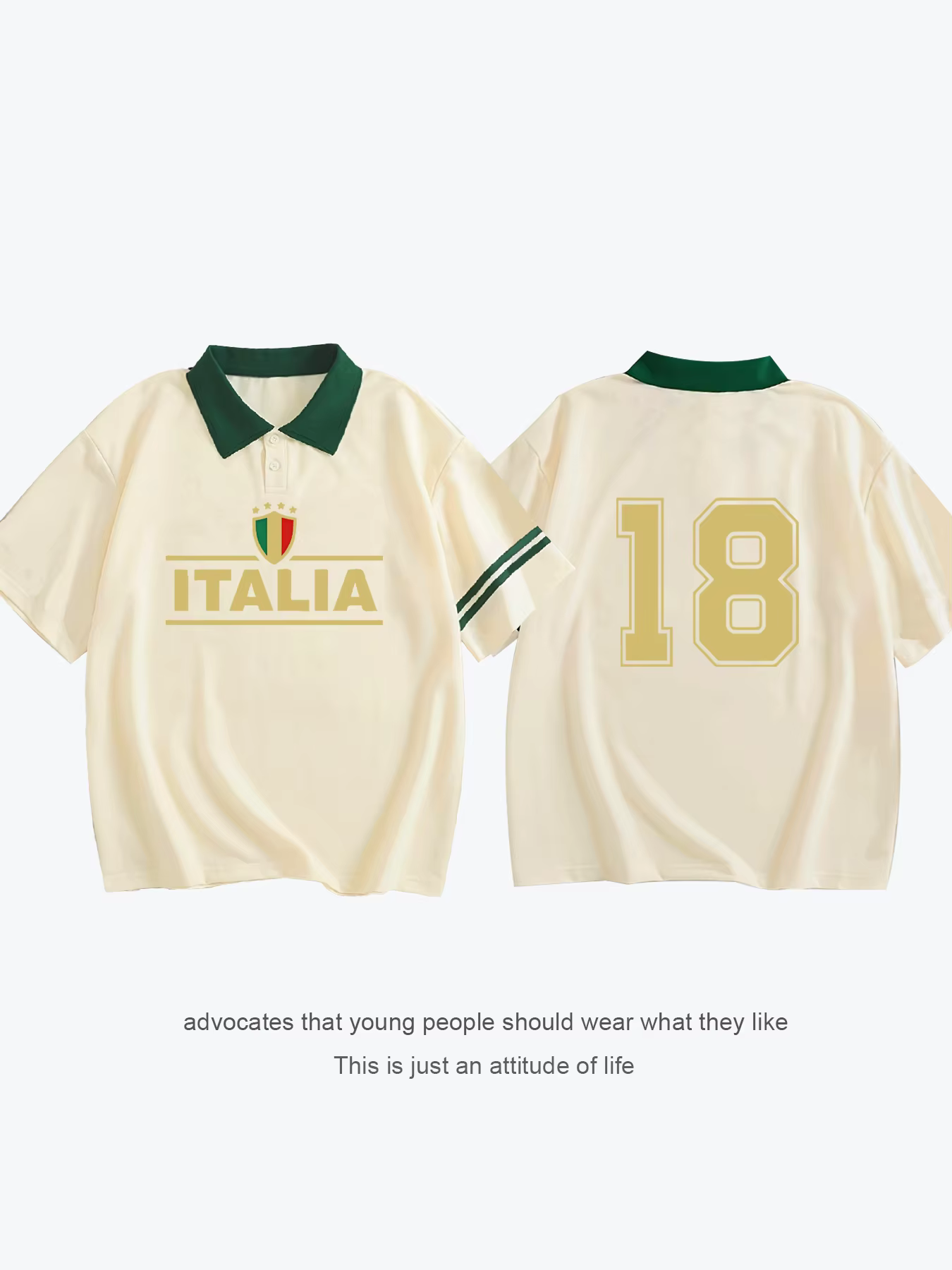 Italie No.18 Polo décontracté à la mode, Style polyvalent avec col contrasté, imprimé d'attitude pou