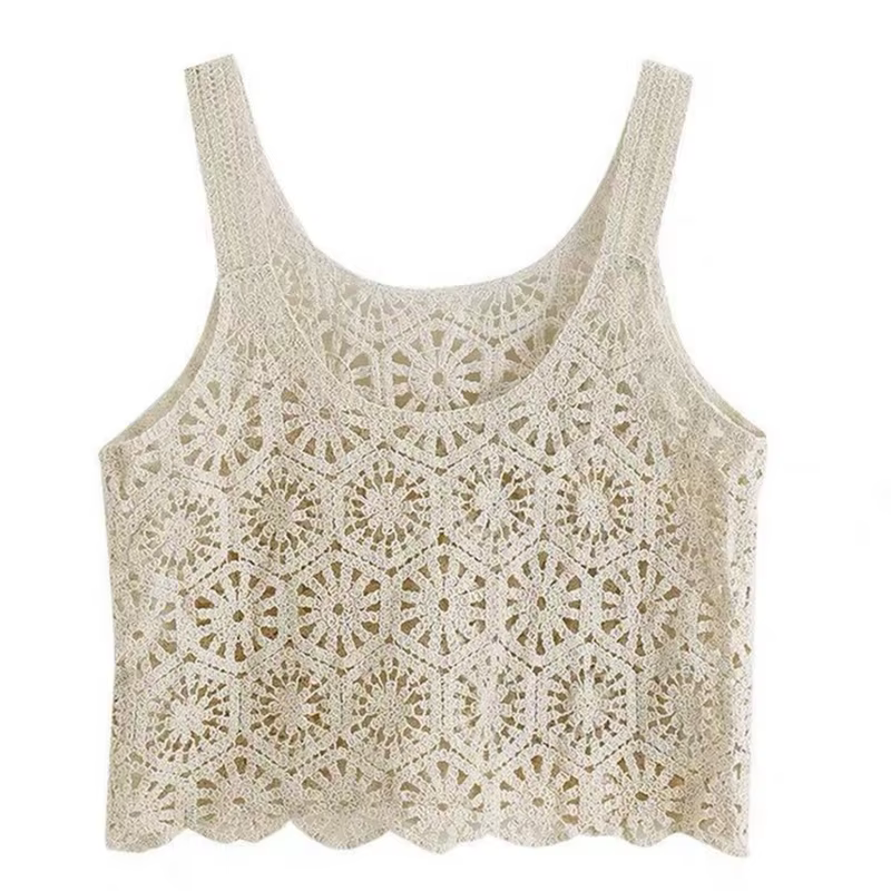 Femmes Crochet Récolte pour Débardeur Boho Creux Tricot Floral Camisole Sans Manches Cove