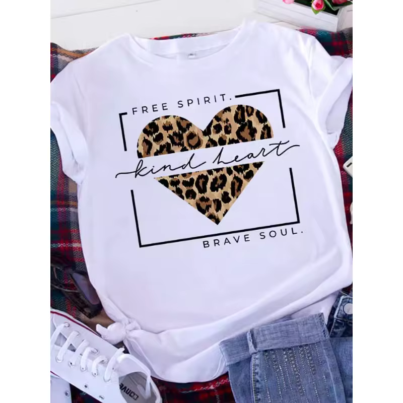 Brave Soul L américain rétro lettres amour blanc T-shirt femmes à manches courtes col rond ample gra