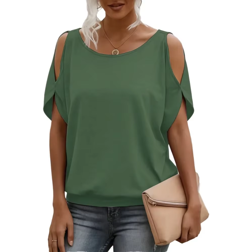Tops sexy à épaules dénudées pour femmes - T-shirt chic à col torsadé et manches courtes, idéal pour