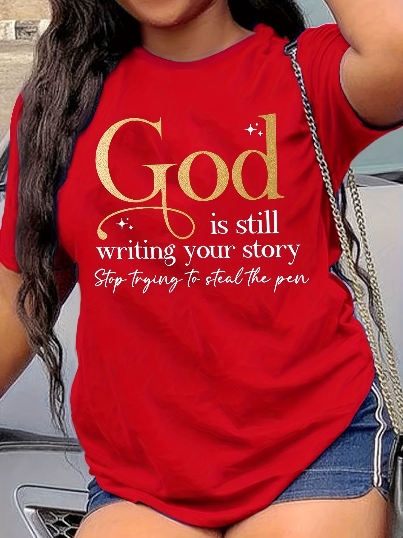 T-shirt pour femme « Dieu continue de raconter votre histoire » - Motif Faith, haut jaune décontract